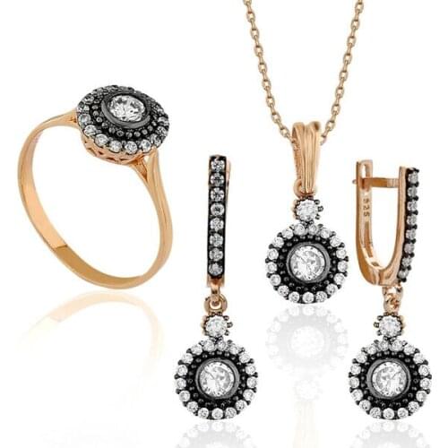 925 Sterling Silver Diamond Mounted Sun Pattern Woman Set