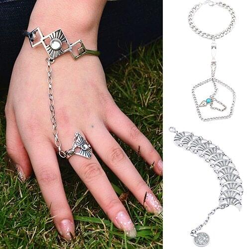 Womens Vintage Style Chain Bangle Slave Finger Ring Hand Harness 6UK A412