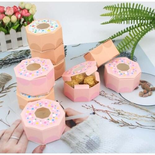 10pcs Doughnut Polygon Candy Box Bags Candy Gift Bags Box For Biscuits Snack Baking Package And Event Party Christmas Supplies