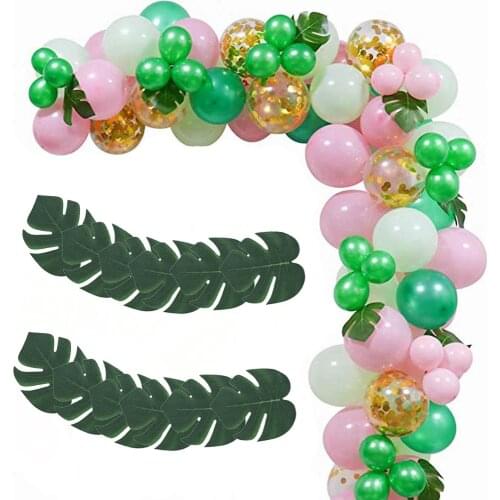 114pcs Pink Green Balloons Arch Garland Tropical Green Gold Confetti Balloons Wedding Birthday Hawaii Tropical Party Supplies