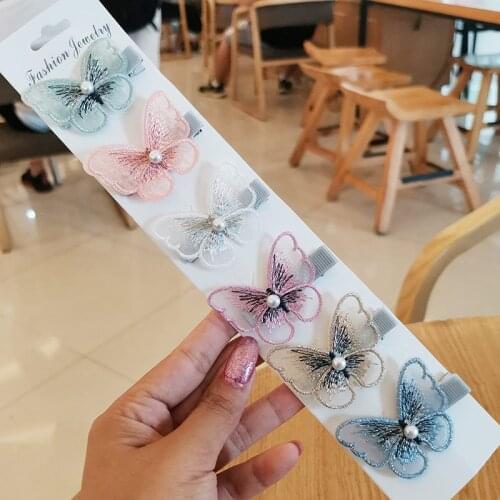 2pcs/set Baby Girls Pearls Butterfly Hair Clips Hairpin Side Clips BB Clips Children Hairclips Headdress Fashion Hair Accessorie