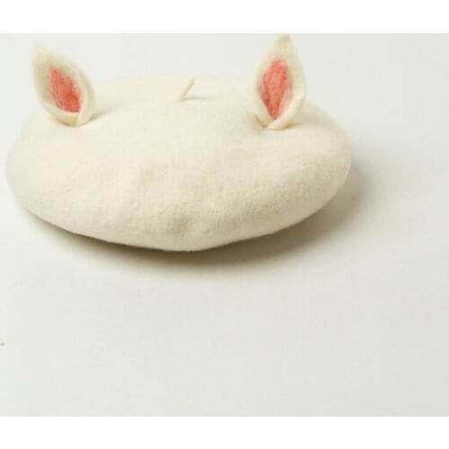 2021 Autumn And Winter New Pattern Manual Wool Blanketry Literature Lovely Fox Ears Beret Originality Manual Painter Hat