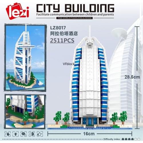2511P LEZI Mini Blocks Architecture World Landmark Castle Plastic Building Bricks Burj Al Arab Kids Toys for Children Gifts 8017