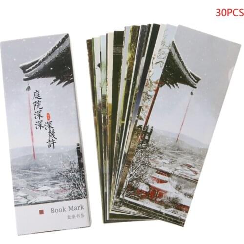 30pcs Creative Chinese Style Paper Bookmarks Painting Cards Retro Beautiful Boxed Bookmark Commemorative Gifts