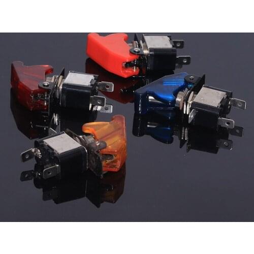 4X Auto Car Boat Truck ASW-07D 12V 20A Blue Red LED Toggle Switch With Safety Aircraft Flip Up Guard Cover Racing Light Control