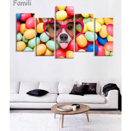 5Panel Black and White Printings Dog Animal Sprout Pet Series Expression Poster Printing Canvas Art Living Room Decor