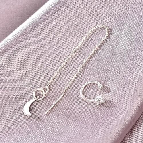 Simple Punk Hip Hop Clip Asymmetric Ring Long Chain Earrings for Women Geometric Tassel Piercing Earring Party Jewelry Gift