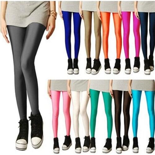 YRRETY Shiny Leggings Women Thin Full Ankle Length Leggings Stretch Pants Basic Leggings Casual Spandex Soft Multicolor Legging
