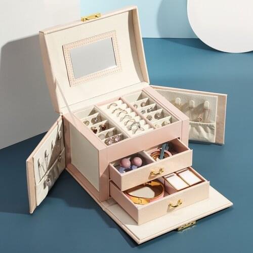 Casegrace Luxury PU Leather Jewelry Storage Box Organizer With Mirror Drawer Stud Earring Ring Necklace Jewellery Case Casket