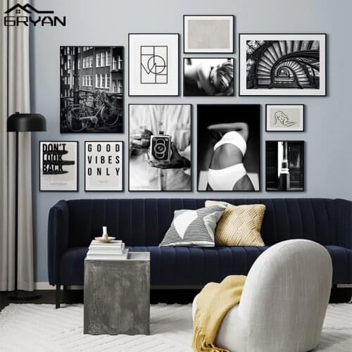 Black White Retro Vintage Fashion Photo Canvas Prints Posters Sexy Woman Lady Wall Art Painting Picture Salon Living Room Decor