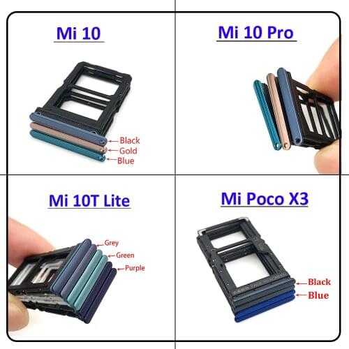 SIM Tray Holder For Xiaomi Mi 10 Mi10 Pro / Mi 10T Lite / Poco X3 Sim Card Tray Slot Holder Adapter Socket Repair Parts