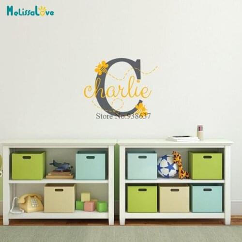 Bumble Bee Personalized Decal Custom Name Kid Room Nursery Playroom Decor Monogram Removable Vinyl Wall Sticker BD152