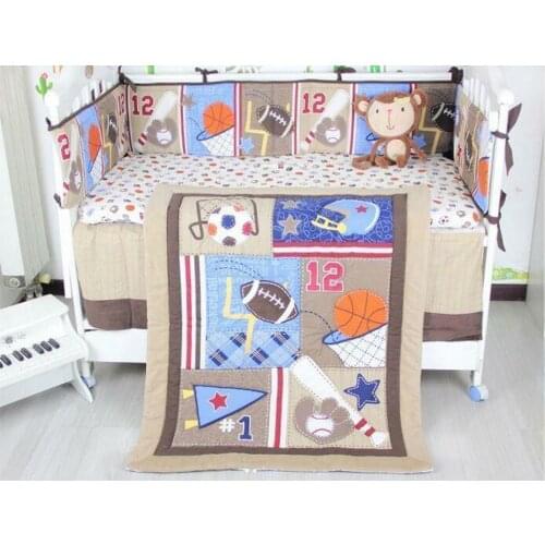 Baseball Baby Crib Cot Bedding Quilt Bumper Sheet Dust Ruffle Set Of 4pcs Gift Baby Bedding Set
