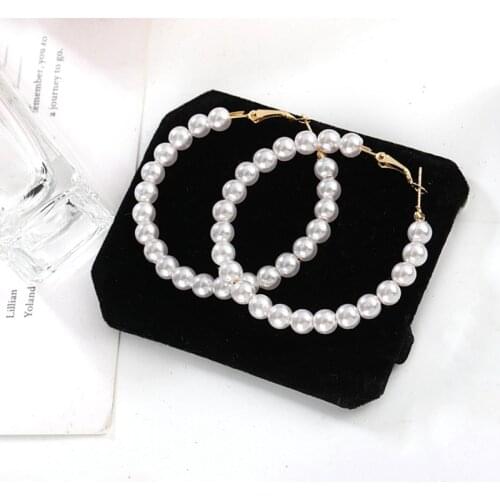 Elegant Simulated Pearl Hoop Earrings For Women Jewelry Big Circle Pendientes Female Fashion Earring