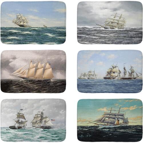 Marine Sailing Boat ocean printed Flannel Floor Mat Anti-Slip Tapete Floor Mats Kitchen Doormat welcome mats for front door