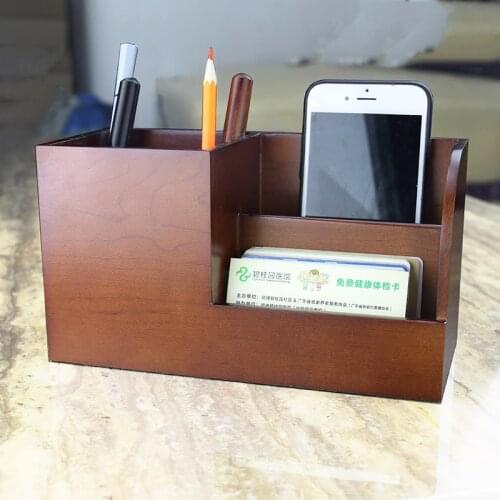 Classic multifunctional wooden desk organizer Creative office pen holder business card holder storage box