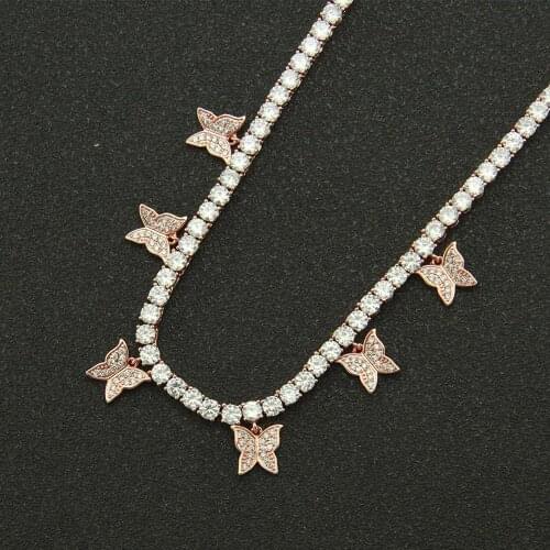 Butterfly Pendant Tennis Chain Necklace Hip Hop for women/men zircon couple pendants punk goth jewellery rapper choker chains