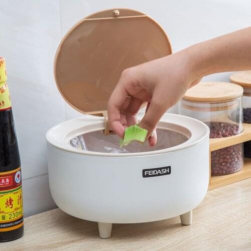 Mini Table Trash Can Round Desktop with Press Cover Dustbin Living Room Toilet Kitchen Garbage Bucket