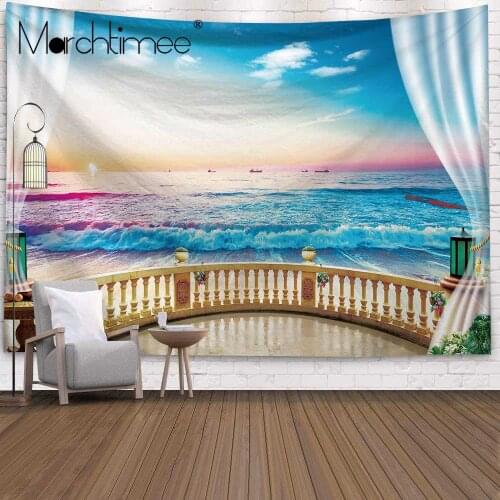 Sea Beach Tapestry Green Tree Wall hanging Carpet Flower Sand Beach Wall Blanket Home bedspread Bed Room Decoration