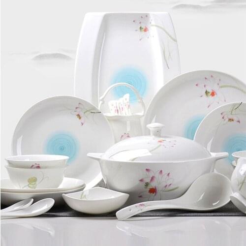 60 Heads jingdezhen ceramics Dinnerware Kitchen Tableware Bone China Dishes Set Pot Rice Bowl Salad Noodles Bowl Dish Bowl