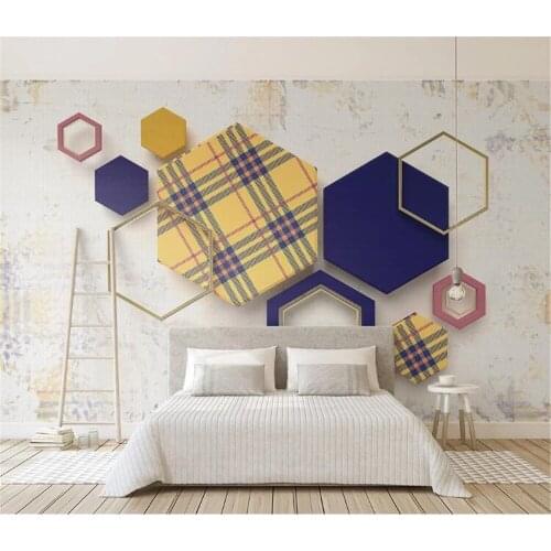 Bacal custom 3D wallpaper mural modern retro geometric hexagon grid stitching 3d pattern background wall huda beauty