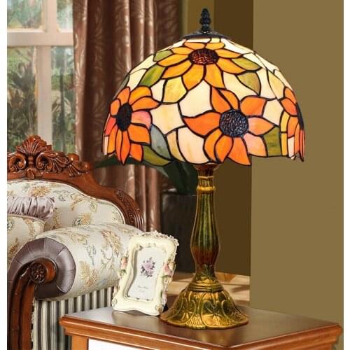 Sunflower desk lamp of bedroom the head of a bed Europe type restoring ancient ways glass lamp 30 cm in diameter