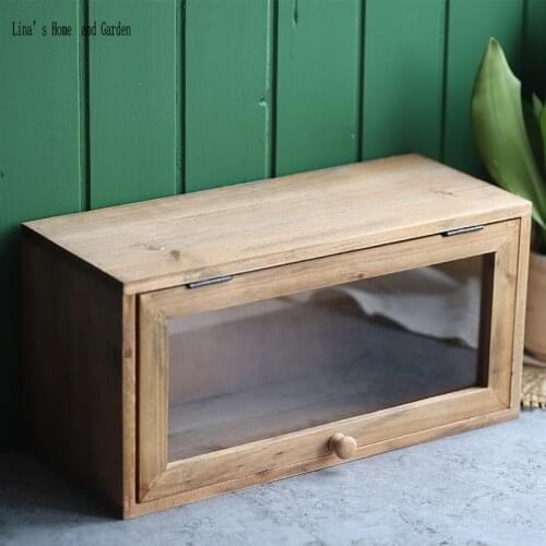 Tabletop stand shabby chic handmade wood vintage cabinet with glass door
