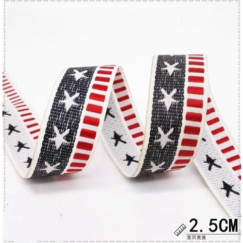 NEW 25mm Wide Black White Red Ethnic wind Print the stars Geometric Pattern Woven Jacquard Ribbon clothing accessories 1meter
