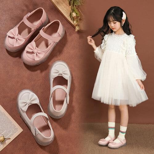 Girls PU Leather Shoes 2021 Spring New Childrens Shoes Fashion Princess Shoes Childrens Shoes Bowknot Soft Sole Baby Shoes