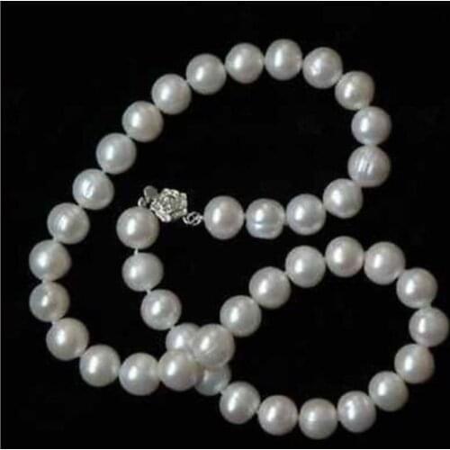 HOT Real Freshwater 9-10mm White Pearl Necklace 18"