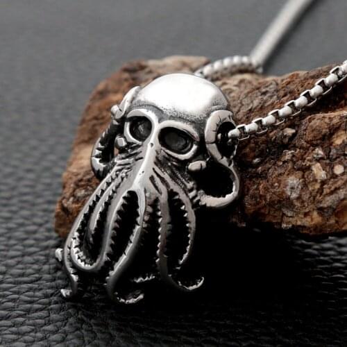 Punk Octopus Pendant Necklace Stainless Steel Cthulhu Mythology Sea Monster Necklace for Men Women Fashion Jewelry Accessories