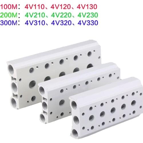 Pneumatic Solenoid Valves 4V110 4V210 4V310 Air Exhaust Manifold 100M 200M 300M Valve Plate Base Manifold With Accessories