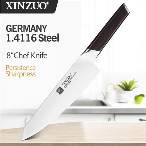 XINZUO 8'' Chef Knife Stainless Steel German Kitchen Knives Din 1.4116 Cleaver Vegetable Meat Cutting Knife with Ebony Handle