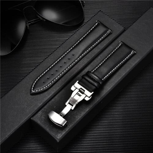 Soft Genuine Leather Watchband with Automatic Buckle Bracelet for Mens Watches 18mm 20mm 22mm 24mm Men Women Watch Straps