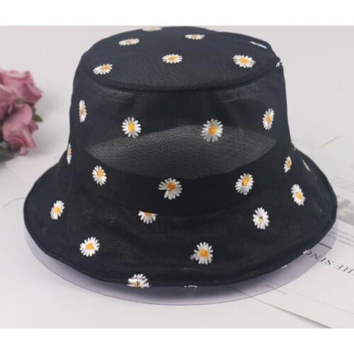 Daisies Flower Sun Hats Women Summer Sunscreen Embroidered Beach Buckets Hat Panama Lace Transparent Daisy Fisherman Cap 2020