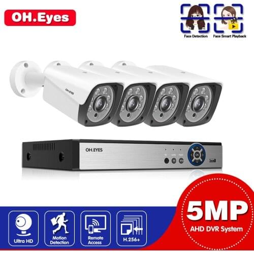 Face Record 5MP Home Video Security System 6IN1 H.265 DVR With 4PCS 5MP Ultra HD Bullet Waterproof Surveillance Camera CCTV Kit