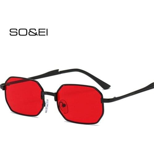SO&EI Retro Polygon Metal Small Rectangle Women Sunglasses Fashion Clear Ocean Lens Eyewear Shades UV400 Square Men Sun Glasses