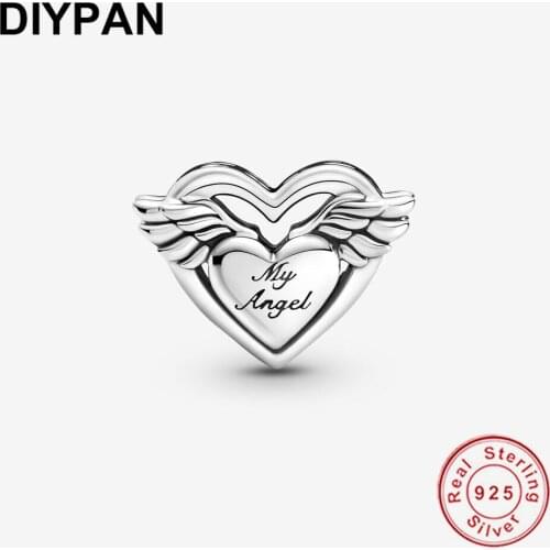 Fit Pandora Original Bracelet Charm 925 Sterling Silver Angel Wings & Mum Charm Beads Pendant Bangle DIY Jewelry Berloque
