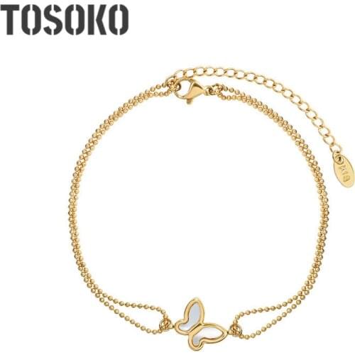 TOSOKO Stainless Steel Jewelry Simple Butterfly Anklet Womens Sweet Rims BSS103