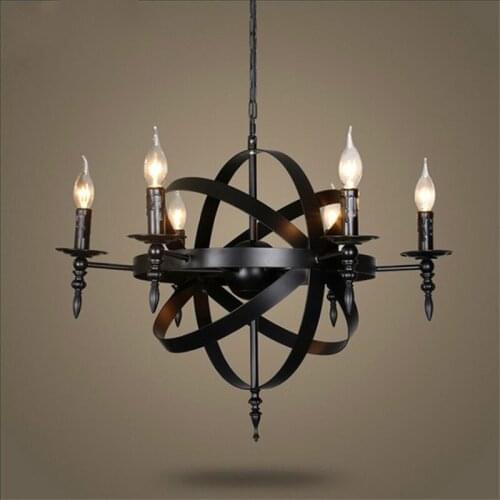Vintage Retro Candle Pendant Lights Fixture Wrought Iron Lof American Living Room Hotel Hanging Lamp Bronze Luminaire WF1027