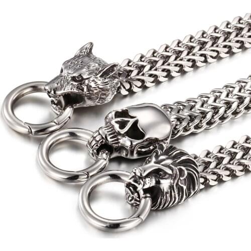 Wolf/Lion/Skull Head Mens Animals Bracelet Stainless Steel Curb Foxtail Chain Bangle Jewelry