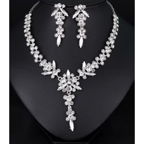 Crystal Sparkling Jewelry Sets Wedding Jewelry Hot Selling Necklace Earring Set Bridal Gifts Rhinestone Jewelry Accessories