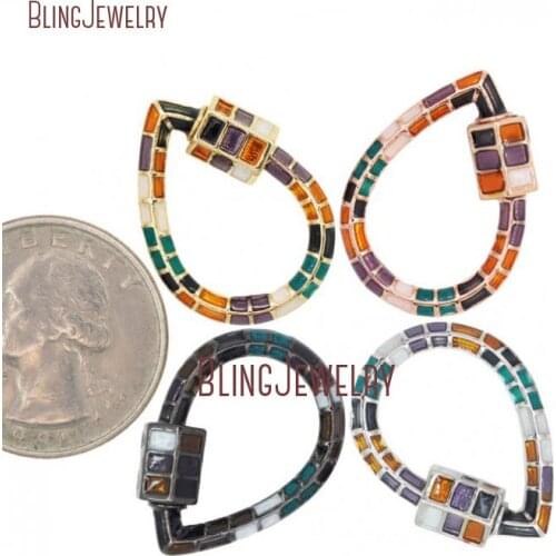 Drop Lock Enamel Rose Gold Silver Gold INLAY Color Oval Shape Screw Clasp Lock Carabiner Pave Lock 15x26mm FC30506