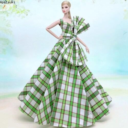 Green Plaided Fashion Wedding Dress for Barbie Doll Outfits Bowknot Clothes Evening Dresses Party Gown 1/6 Doll Accessories Toys