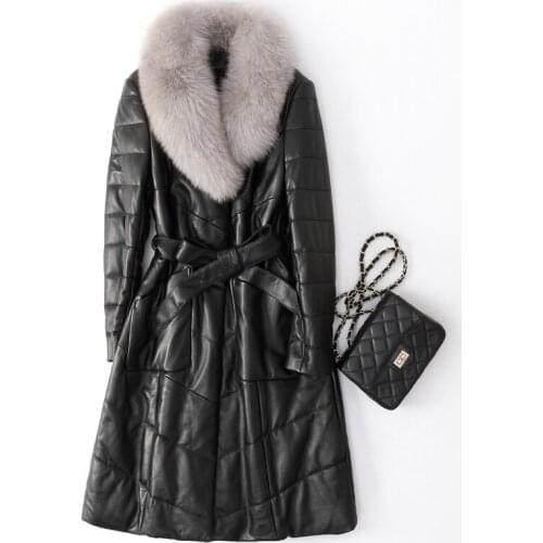 Real Genuine Leather Jacket Autumn Winter Coat Women Clothes 2020 Korean Vintage Fox Fur Collar 100% Sheepskin Down Coat ZT4513