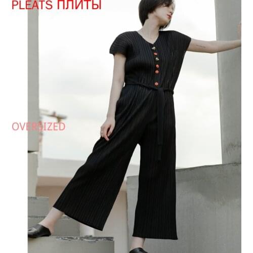 MIYAKE Pleated Jumpsuit Niche Style Loose Casual Commuter Niche Design PLEATS Monos Mujer Bodysuit Overalls for Women