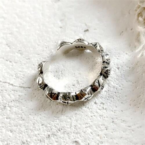 Geometric Irregular Fine Jewelry Fashion Personality Vintage Rock Texture Ring Resizable Women Punk Thai Woman Rings