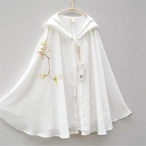 2021 Cloak Womens Summer Short Antique Coat Chinese Chiffon Sunscreen Clothes Retro Outing Shawl Hanfu Female Cape Tops zh764
