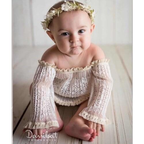 2020 New Baby Girl Photography Props Clothes DIY Strapless Flower Lace Dress One shoulder Photo Props Outfit Studio Accessories