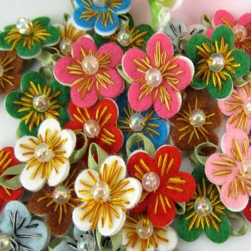 300Pcs Mix Handmade Felt Flowers Bead Leaf Flower Appliques Wedding Trim Craft Embellishments